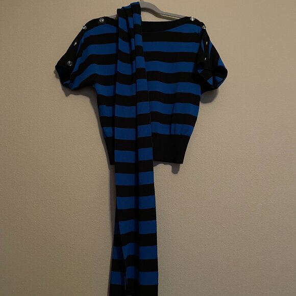 New York & Co.,GABRIELLE UNION, S Sweater Top, Scarf,Cobalt Blue Black Striped - Picture 12 of 12